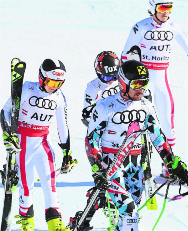 Als Geschlagene verließen die Österreicher gestern das Ziel. Hirscher hatte sich bis auf die Knochen blamiert. GEPA (1), APA (1)