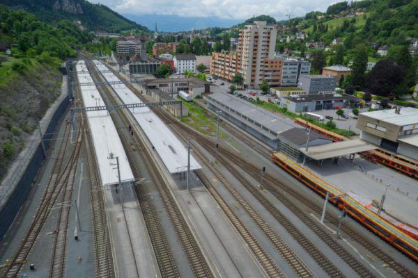Der Feldkircher Bahnhofsbezirk soll weiterentwickelt werden. Drohnenfoto/Hartinger