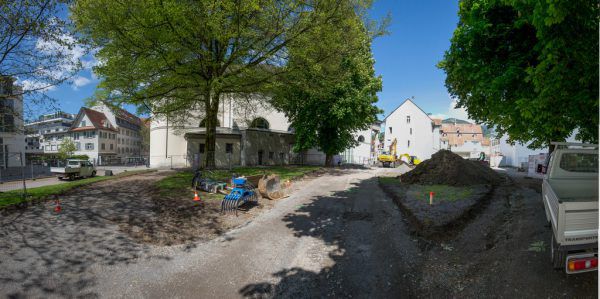 Die Erweiterung der Dornbirner Fußgängerzone läuft im Kirchpark auf Hochtouren.Klaus Hartinger