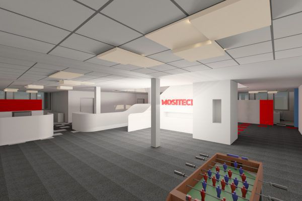 So soll der neue Firmenstammsitz von Mositech nach der Erweiterung innen aussehen. Rendering/Mositec
