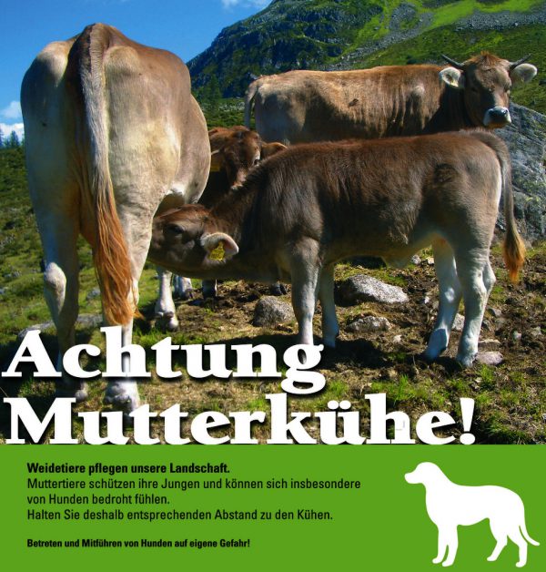 Mit diesen Tafeln wird auf den Alpen gewarnt. LK Vorarlberg