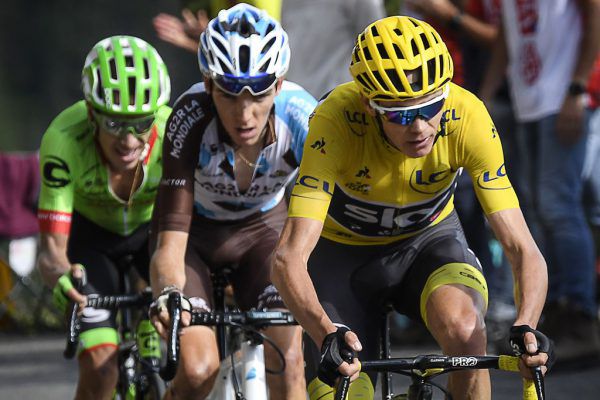 Rigoberto Uran, Romain Bardet und Christopher Froome (v.l.) werden sich den Toursieg untereinander ausmachen. APA