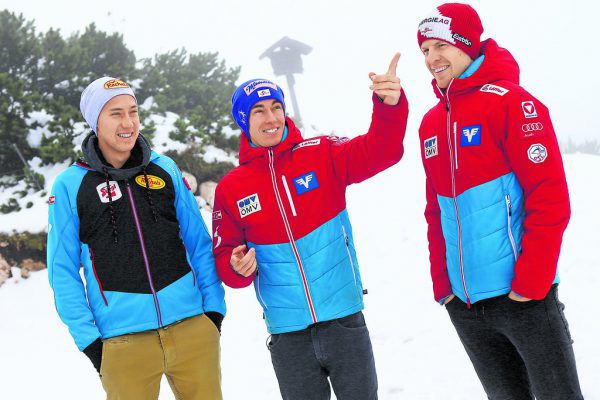 Mario Seidl,Stefan KraftundMichaelHayböck (v.l.)freuen sich auf den Winter. GEPA