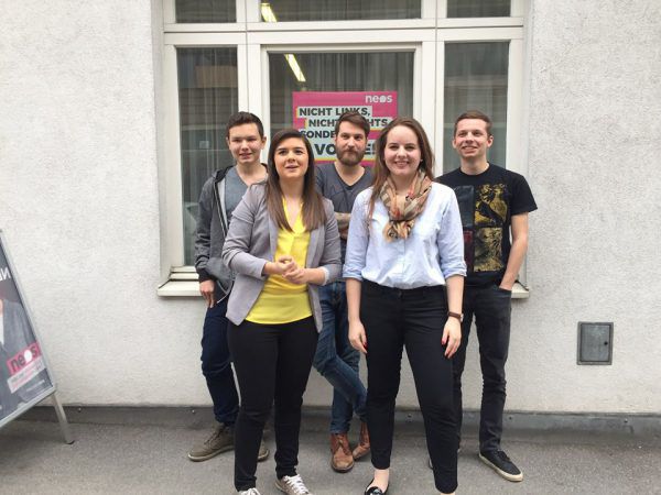 Die neuen Mitglieder des Junos-Landesvorstands. Vorne: Fabienne Lackner und Laura Marte. Hinten: Sandro Olawske, Simon Muchitsch, Julian Fritsch (v.l.). Junos