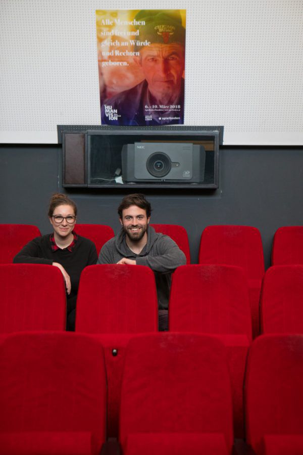 Gabriele Schweigebauer und Niklas Koch im Spielboden Kinosaal. Die Filme um 20.15 Uhr werden im Großen Saal gezeigt. Klaus Hartinger