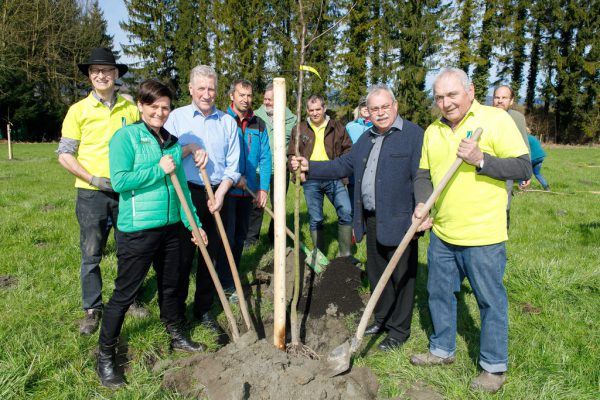 Im Rahmen einer Pressekonferenz wurde ein Obstbaum gepflanzt. VLK