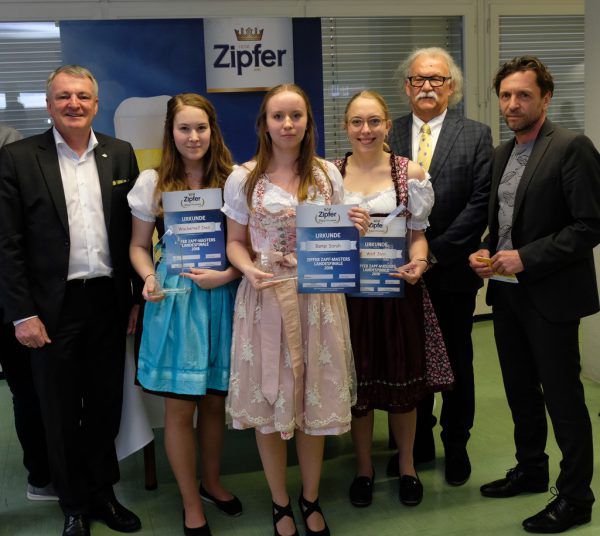 Matthias Gurschler (Brauunion), Ines Wackernell, Sarah Bampi, Jana Wolf, Claudio Götsch und Harald Furtner. Brauunion