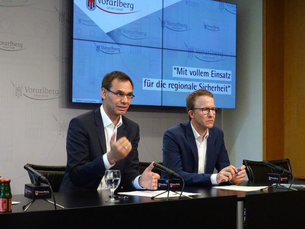 Landeshauptmann Markus Wallner mit Sicherheitslandesrat Christian Gantner. VLK/Wirth