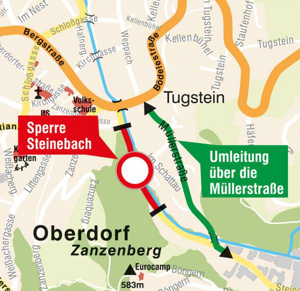 Baumaßnahmen zum Hochwasserschutz erfordern langfristige Straßensperre in Dornbirn. Stadt Dornbirn