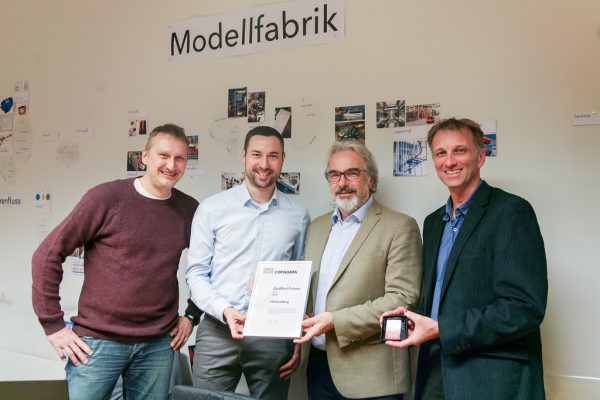 Reinhard Mayr, Johannes Petrowisch (Copa-Data), Karl-Heinz Weidmann und Robert Merz (FH Vorarlberg). FH Vorarlberg