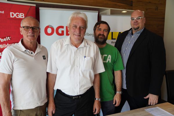 Die Gewerkschafter Sigi Langenbahn, Norbert Loacker, Felix Birchler und Jens Liedtke (v.l.). ÖGB
