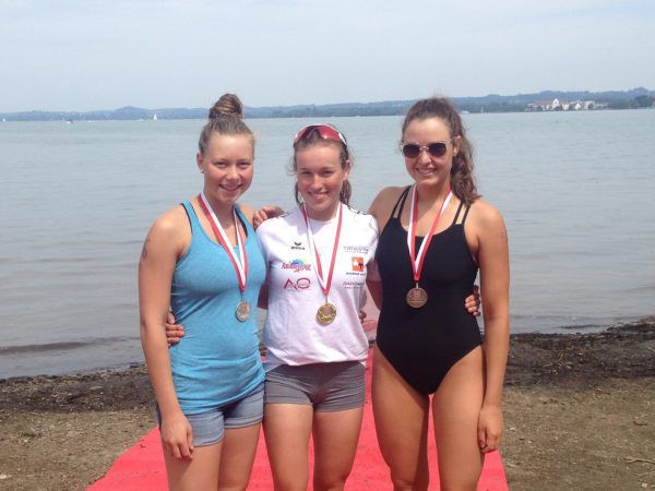 Die Top drei der Landesmeisterschaft: Lena Klemisch, Sarah Hämmerle, Antonia Salzmann (v.l.). SC Bregenz
