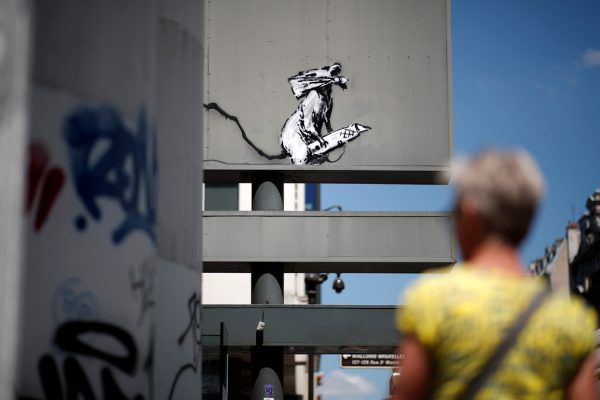 Das nunmehr verschwundene Banksy-Werk. reuters