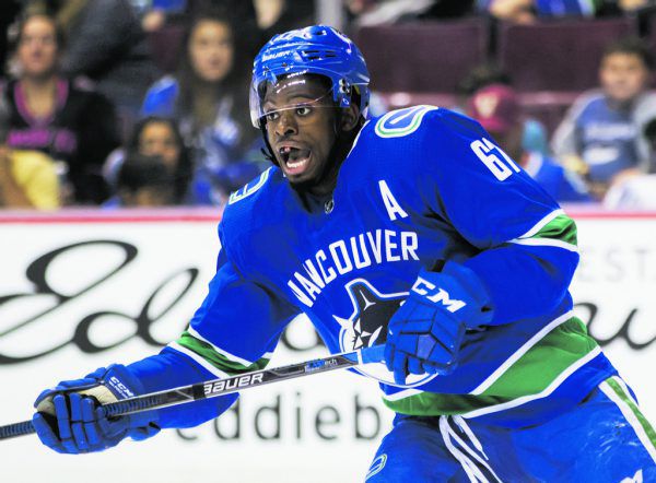 Jordan Subban 2017 im Dress der Vancouver Canucks, beim Preseason-Spiel gegen die Knights.  USA Today Sports