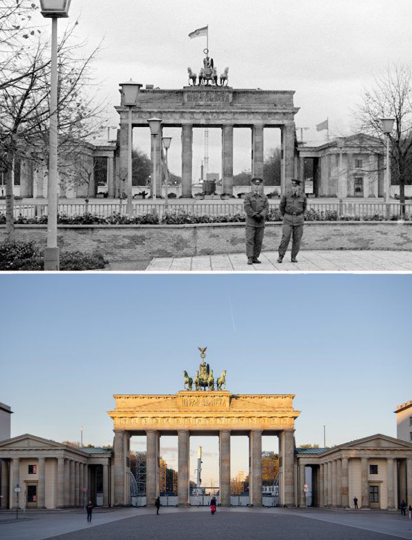 Das Brandenburger Tor einst und jetzt. APA/DPA