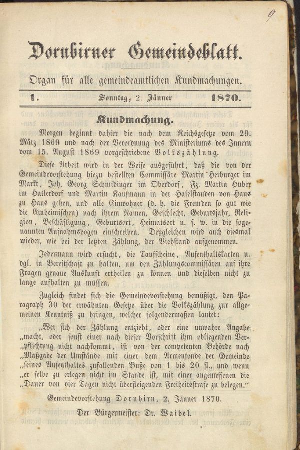 Die Optik hat sich seit 1869 stark verändert. Stadt Dornbirn