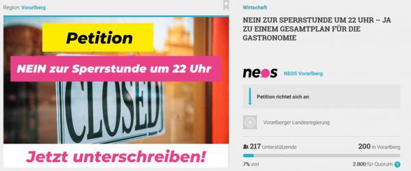 Die Neos haben eine Petition gestartet. Screenshot