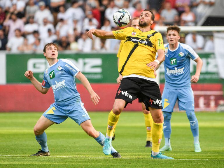 Ein Spiel, an das sie sich in Altach gerne erinnern: Am 20. Mai 2022 hielten die Rheindörfler mit einem 2:1-Sieg gegen Tirol die Klasse. GEPA/Lerch