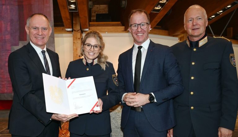 Susanne Moll mit Gerhard Karner und Christian Gantner.lpd