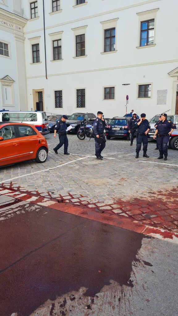 Kunstblut vor der Akademie der Wissenschaften.APA