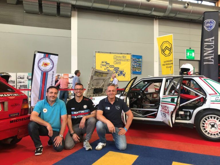 V.l.:Ilko Agueci und Roman Spannring vom Lancia Delta Integrale Club Montafon mit Mathias Landau (IG Lancia Deutschland).Jochen Dedeleit (3)