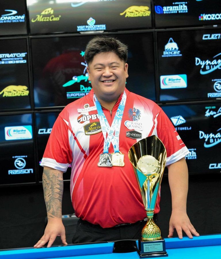 Der Rankweiler Mario He sicherte sich zum ersten Mal den Titel in der Disziplin 9-Ball.EQBF