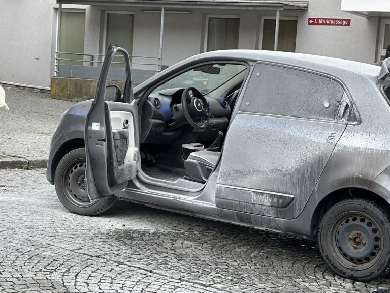 Das völlig ausgebrannte Auto.mayer
