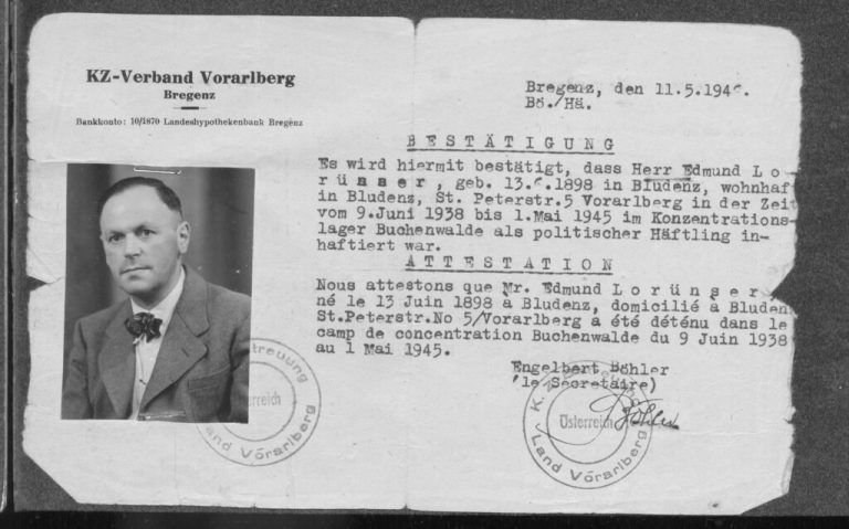 Edmund Lorünsers Ausweis vom KZ-Verband Vorarlberg.⇒Tiroler Landesarchiv