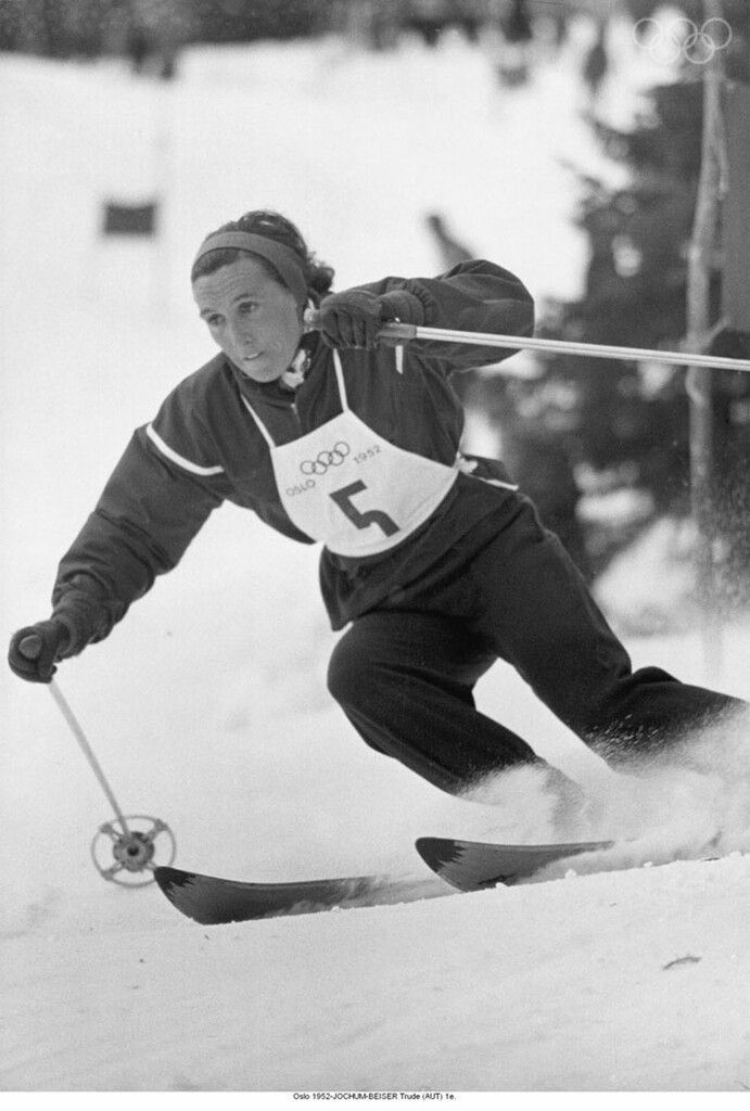 Trude Jochum-Beiser, 1948 und 1952: Ski Alpin, Kombi, Abfahrt. ⇒