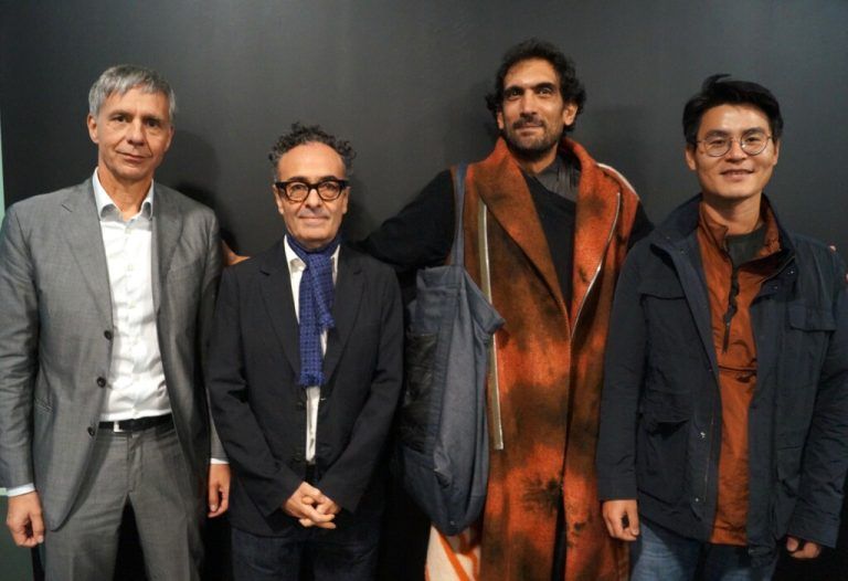 KUB-Direktor Thomas D. Trummer, José Kuri (Galerie Kurimanzutto, Künstler Tarek Atoui und Hyung-Wook Kim (v.l.).⇒Yasmin ritter (7)