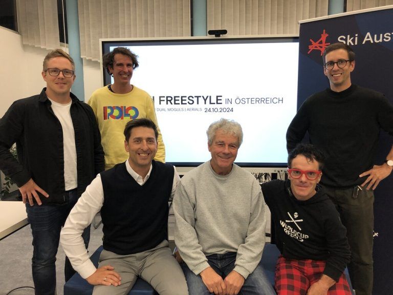 Roman Kuss, Philipp Steinwender, Mario Stecher, Johann Krojer, Sylvio Wildauer und Matthias Schenk bei der Gesprächsrunde (v.l.).⇒ÖSV