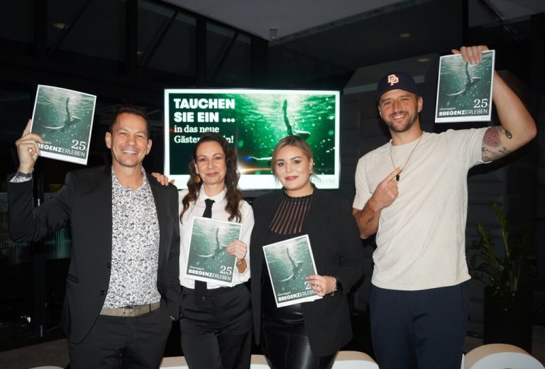 Geschäftsführer Bregenz Tourismus Robert S. Salant, Grafikerin Petra Wolfgang, Marketingfrau Christina Egger und Fotograf Timur Bas.⇒Ritter (7)