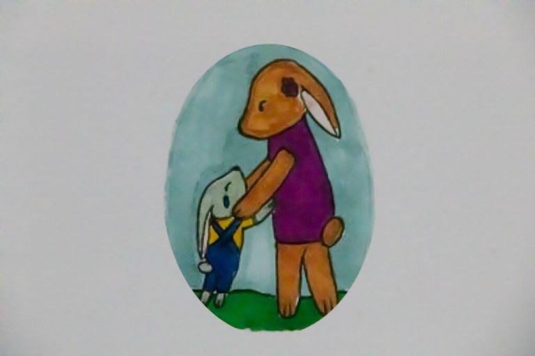 Der kleine Hase Timo ist traurig über den Verlust seines Großvaters.⇒