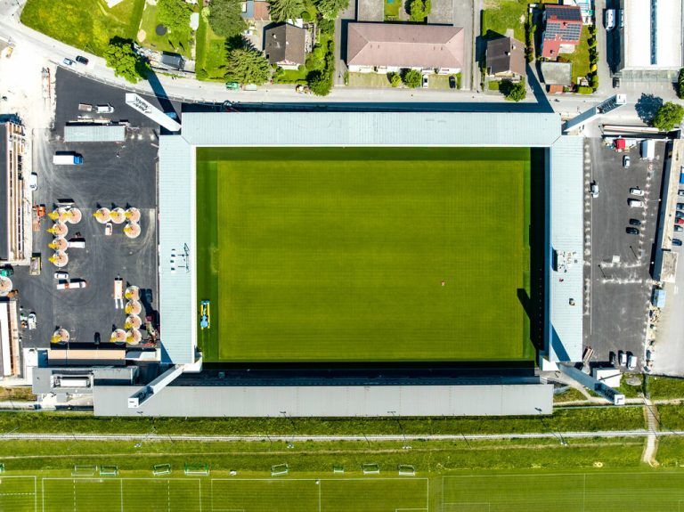 Das neue Reichshofstadion von oben: Austria Lustenau bezieht am 19. Juli ihr neues Schmuckkästchen – gegen Augsburg.⇒ Dietmar Stiplovsek