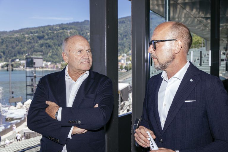 Festspielpräsident Hans-Peter Metzler und der Bregenzer Bürgermeister Michael Ritsch.⇒Bregenzer Festspiele/Mathis
