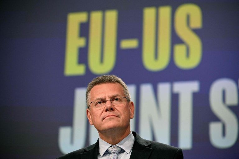 EU-Handelskommissar Maros Sefcovic bei der Pressekonferenz.⇒APA