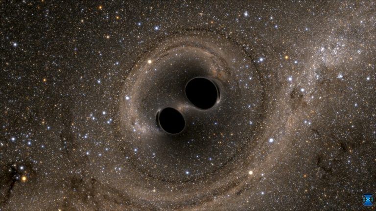 Simulation der Verschmelzung zweier Schwarzer Löcher: Solche Kollisionen erzeugen Gravitationswellen. ⇒Reuters