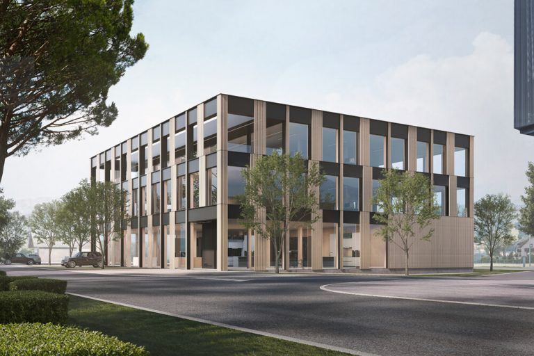 Visualisierung des Gewerbeparks Monomer, wo das K10 Design-Küchenstudio seinen neuen Hauptsitz haben wird. ⇒kaufmann