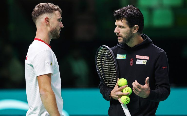 Filip Misolic und Jürgen Melzer beim Training im Austausch.⇒GEPA
