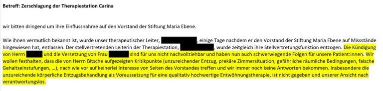Schreiben von sechs Teammitgliedern sowie weiteren Mitarbeitenden, die „aus Angst vor Konsequenzen“ nicht namentlich genannt werden.