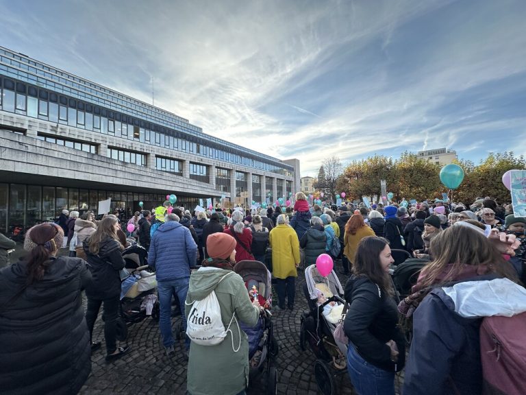 Am 5. November, einen Tag bevor Landesrätin Rüscher die Pläne für den Spitals­campus vorstellte, protestierten rund 400 Personen vor dem Landhaus.⇒vol.at/mayer, stiplovsek