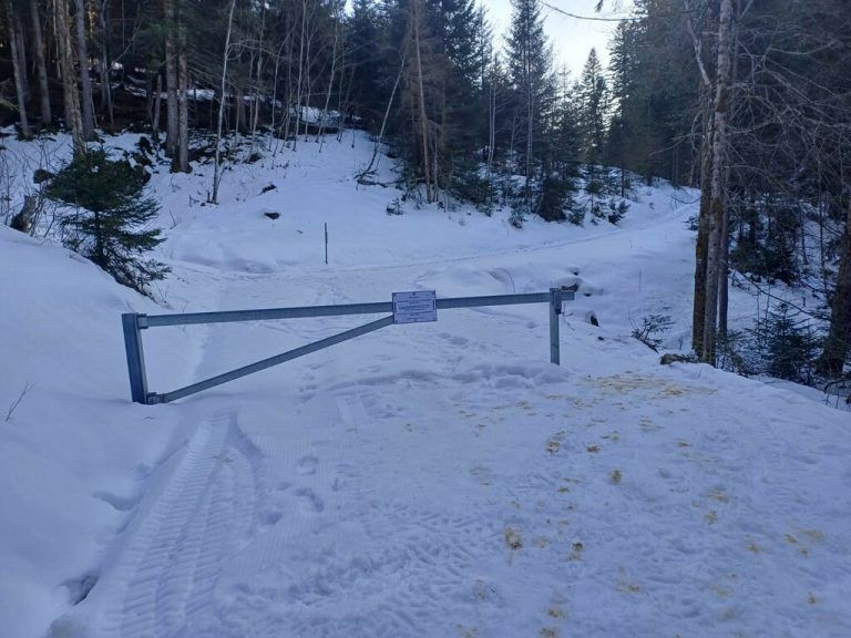 Die Schranke mit der Tafel ist immer noch geschlossen. Unten: Bürgermeister Martin Bereuter.⇒kb/kH