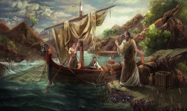Jesus beruft die ersten Jünger am See von Galiläa. Shutterstock