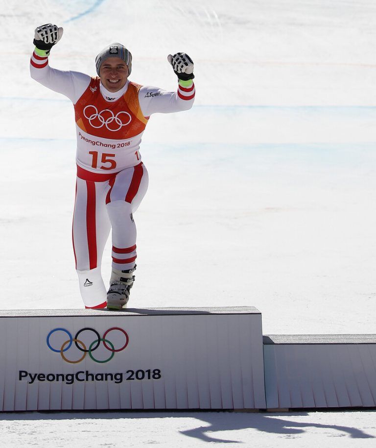 Matthias Mayer gewann als ers­ter Alpiner bei drei Spielen in Folge Gold. ⇒AFP