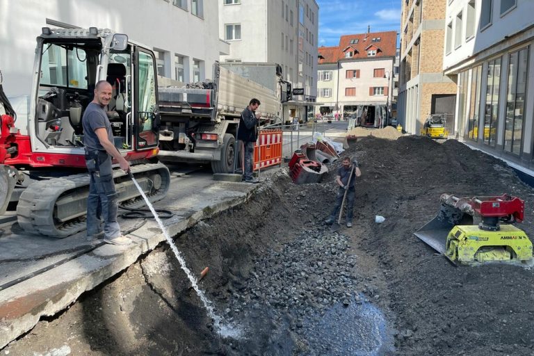 Mit dem Abschluss des Neubaus „Vorarlberger Hof“ wird auch der angrenzende öffentliche Raum in der Viehmarktstraße neu gestaltet.Stadt Dornbirn