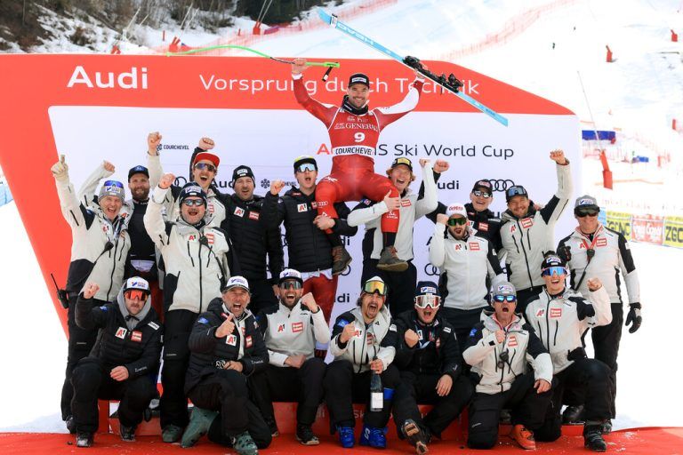 So ausgelassen feierten die Österreicher Kriechmayrs Sieg.⇒GEPA