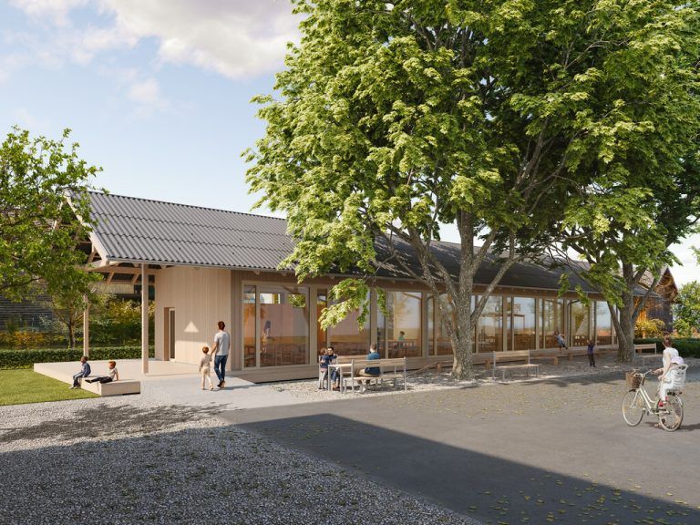 So soll der geplante Erweiterungsbau bei der Volksschule Leopold aussehen: Das Nebengebäude in Holzbauweise schafft zusätzliche Räume für Betreuung und Mittagsverpflegung. ⇒Stadt Dornbirn