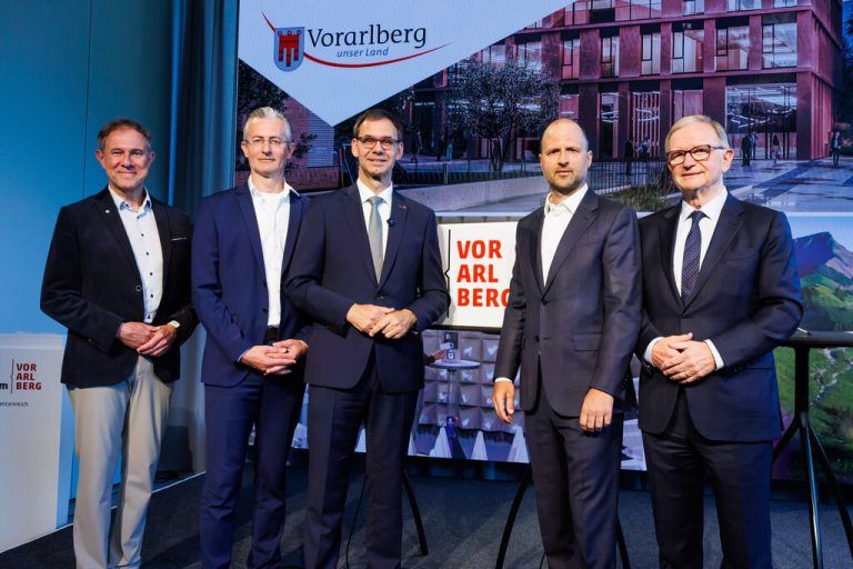 Am Campus V in Dornbirn entsteht ein neues Zentrum für Wirtschaft, Tourismus und Innovation. ⇒⇒Hofmeister