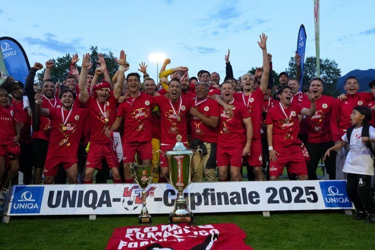 Das Siegerfoto vom letzten Jahr: Am 4. Juni 2025 jubelte der FC Dornbirn über den Cup-Titel.⇒Stiplovsek